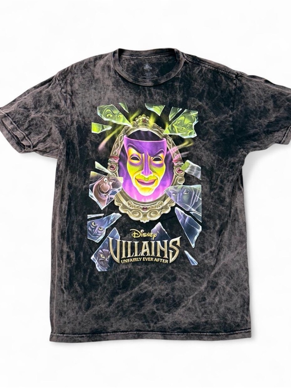 Disney Black Mineral-Wash Villains Graphic Tee with Neon Purple & Green